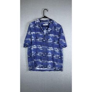 Tommy Bahama Shirt Mens Medium Blue Abstract Tie Dye Button Front‎ Camp Hawaiian
